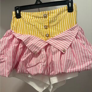 Striped Yellow and Pink Skirt with White Shorts